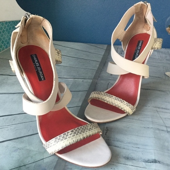 Charles Jourdan Snake Skin Print Sandal Heels - Picture 3 of 7